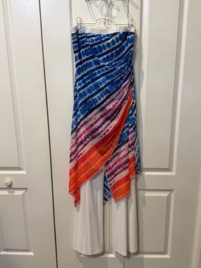 NWOT Joseph Ribkoff White and Blue Tie-Dye Strapless Jumpsuit size 6